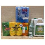 Lysol spray. Disinfecting wipes. Simple green