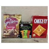 Gardettos snack mix, wonderful pistachios, box of