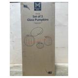 Pre Lit Set of 3 Glass Pumpkins
