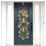 Pre Lit Decorated Three Wreath Door Hanger