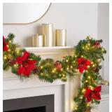 Pre Lit 9 Ft Decorated Garland - Red
