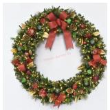 Pre lit 60 in decorated wreath - red