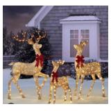 3 Pc Pre Lit Twinkling Deer Family