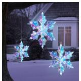 Set of 3 Pre Lit Prismatic Snowflakes