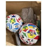 Box lot with soccer balls. baseball glove and