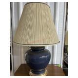 Navy blue table lamp with white shade