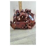 Soap stone carved vase with animals
