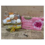 Gift Basket and Caress Soap Set