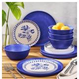 12-Piece Melamine Dinnerware Set, Cobalt