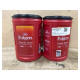 Two Folgers Classic Roast Coffee Containers