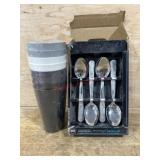 Stainless Steel Flatware Set and Plastic Cups
