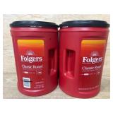 Two Folgers Classic Roast Coffee Containers