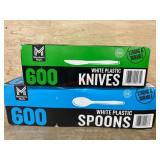 White Plastic Knives and Spoons Set