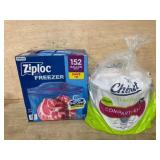 Ziploc Freezer Bags and Chinet Plates Set