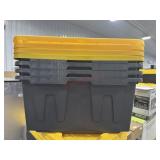 4-27 gallon black and yellow totes some lids have