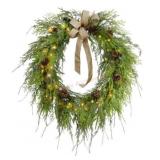 32ï¿½ Pre-Lit Natural Cypress Wreath