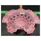 FENTON GLASS PINK COIN DOT RUFFLE BOWL10 INCH