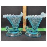 FENTON GLASS BLUE OPALESCENT HOBNAIL CORNICOPIA