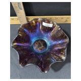 CARNIVAL GLASS 8 1/2 INCH PURPLE BOWL STAR