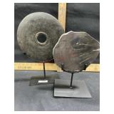 2-Modern stone decorative disks in black metal