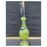 Green and Blue art glass decanter with stopper