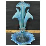 Blue epergne opalescent glass Fenton- LG Wright