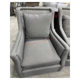 Grey pin stripe C.R. Lane swivel arm chair with