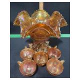 VINTAGE CARNIVAL GLASS PUNCH SET IMPERIAL GLASS 7