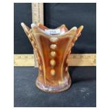 CARNIVAL GLASS PEACH OPAL VASE  5 1/2 TALL