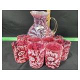 FENTON /LG. WRIGHT CRANBERRY OPALESCENT DAISEY &
