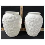 CONSOLIDATED VASES PAIR  10 1/2 TALL WHITE