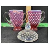 FENTON CRANBERRY OPALESCENT MINI CREAM AND SUGAR