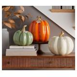 3 Decorative Ceramic Pumpkins