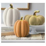 3 Flocked Decorative Pumpkins