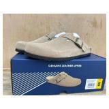 Women's Suede Clogs, Taupe, Size 8