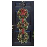 Pre lit decorated three wreath door hanger