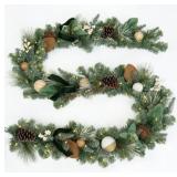 9' Evergreen Pre-Lit Decorated Garland