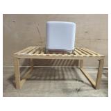 Wood organizer shelf and white tissue box