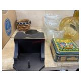 Box lot with glass pumpkin , glass serving bowls.