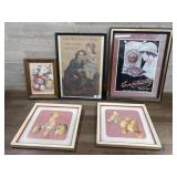 5 Old framed prints
