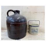 Brown crock jug and small cheese crock