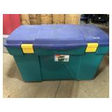 33 Gallon blue and green storage tote