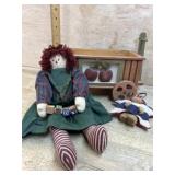 Wood apple cart with rag doll