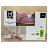 Womenï¿½s Pink Suede and Sherpa Slippers