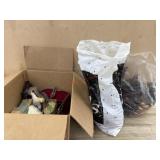 Box  of pellets. Leather pieces fur pieces