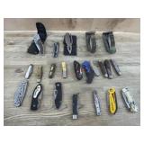Box of 22 knives varying brands and lengths