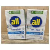 All Free Clear Dryer Sheets (2 Boxes, 250 Count Ea