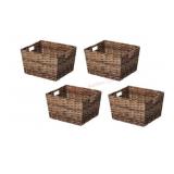 Four Brown Woven Storage Baskets