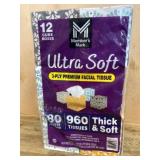 Ultra Soft 3-Ply Facial Tissues, 12 Boxes
