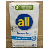 All Free Clear Dryer Sheets, 250 Count